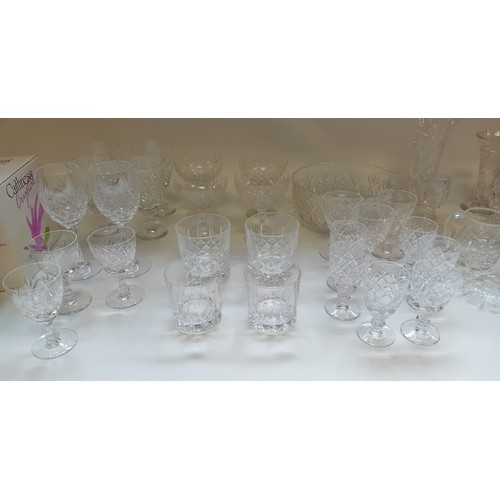 410 - Large collection of crystal to include wine glasses, sherry glasses,  bowl, Caithness, Vases etc