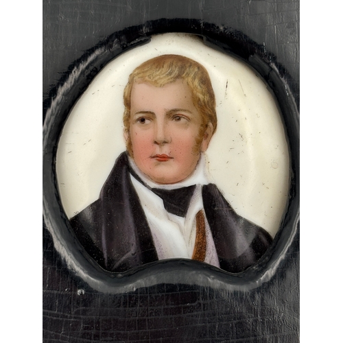 135 - Framed miniature painting on porcelain portrait of Sir Walter Scott 
Dimensions - 11.5cm x 8.5cm