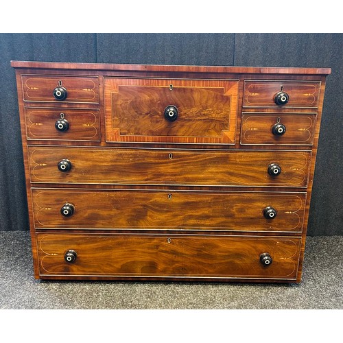 202 - 19th Century Scottish mahogany and walnut chest, the rectangular surface above a central deep drawer... 