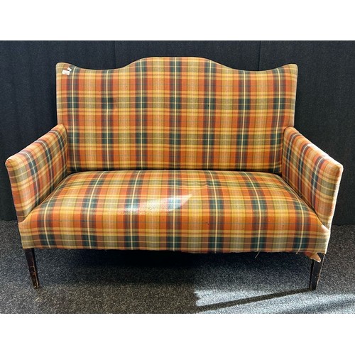 203 - 19th Century two seat settee, the shaped back above a sprung seat, the whole covered in tartan uphol... 