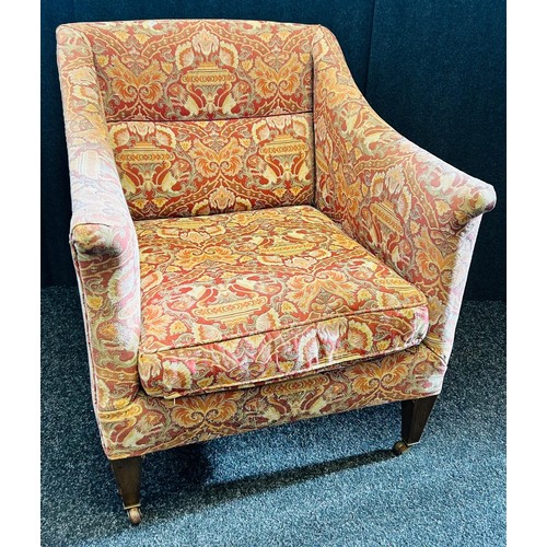 204 - 19th Century Sherrington style armchair raised on square tapered legs ending in castors. [80x70cm]