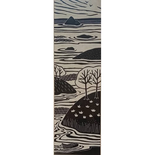 185 - Gail Kelly
Lino Cut on fine Irish Linen titled ''Sail Away With Me'', signed.
[Frame 62x39cm]