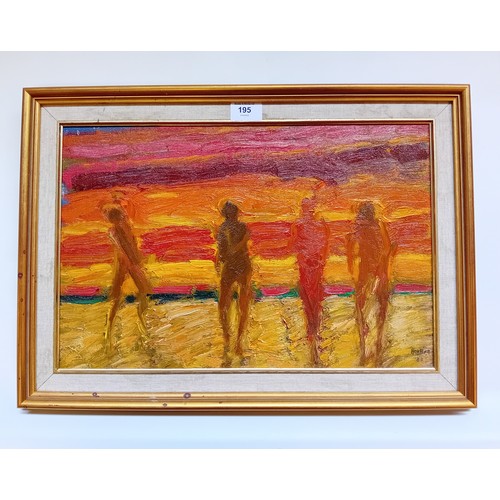 195 - Houston
Oil on canvas ''Figures'', signed and dated '82.
[Frame 39x53cm]