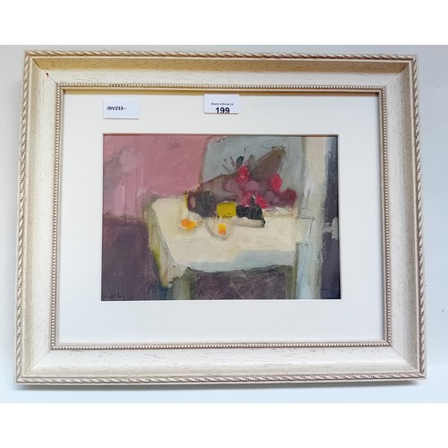 199 - Jean M. Donaldson
Oil titled ''Arrangement With Two Oranges'', signed.
[34x42cm]