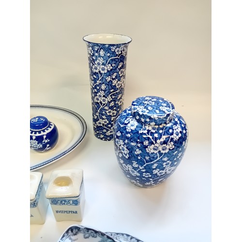 265 - Collection of blue and white ware to include Ginger Jars, vase, platter plate, Victorian jug and pla... 