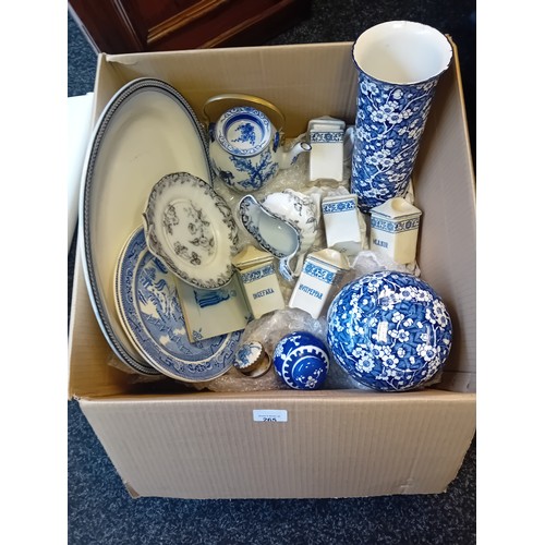 265 - Collection of blue and white ware to include Ginger Jars, vase, platter plate, Victorian jug and pla... 