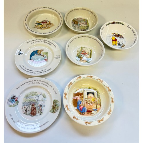 405 - A collection of Wedgewood Peter Rabbit and Royal Doulton, To include plates and cups.