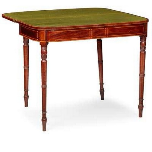 309 - A 19th Century Scottish George III mahogany and satinwood card table, The rounded rectangular fold-o... 