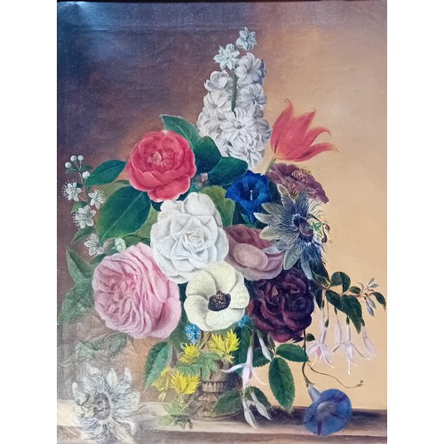 160A - 19th Century School
Still Life with Roses and Passion Flowers 
Oil on Canvas
[Frame 52x43cm]