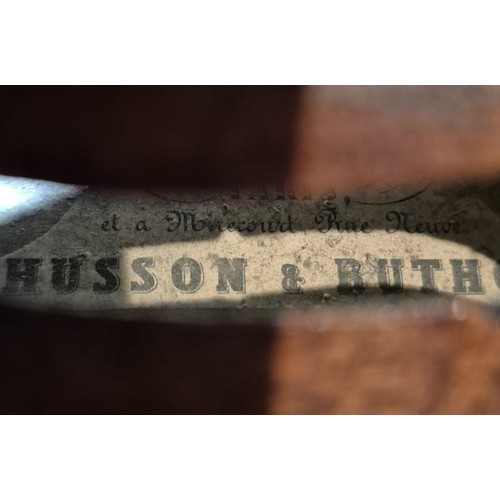 116 - Husson & Buthod Violin label marked to the interior ''Aux Grands Magasins Instruments'', Dated 13.8.... 