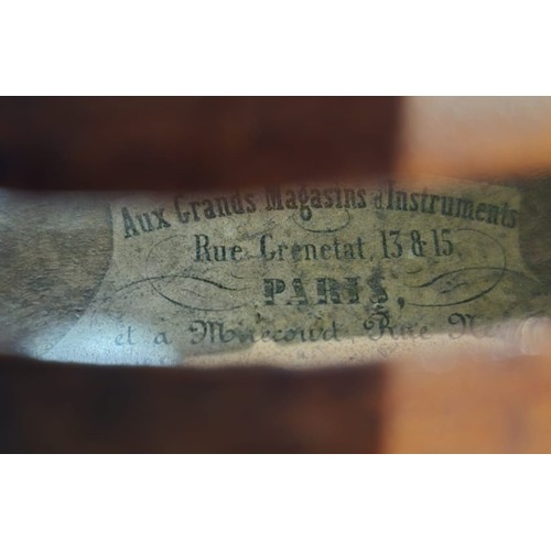 116 - Husson & Buthod Violin label marked to the interior ''Aux Grands Magasins Instruments'', Dated 13.8.... 