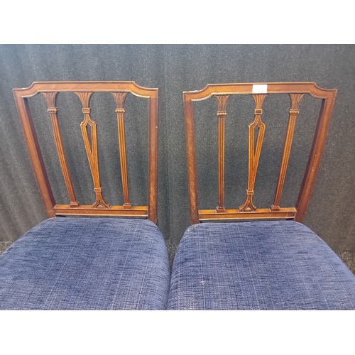 396 - Pair of Pair of Hepplewhite Design George lll Mahogany Chairs covered in blue upholstery.