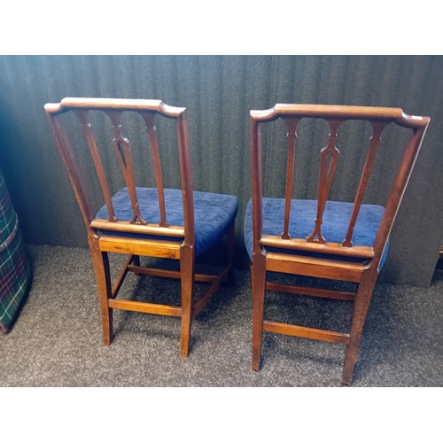 396 - Pair of Pair of Hepplewhite Design George lll Mahogany Chairs covered in blue upholstery.