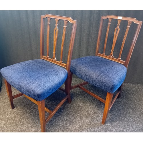 396 - Pair of Pair of Hepplewhite Design George lll Mahogany Chairs covered in blue upholstery.