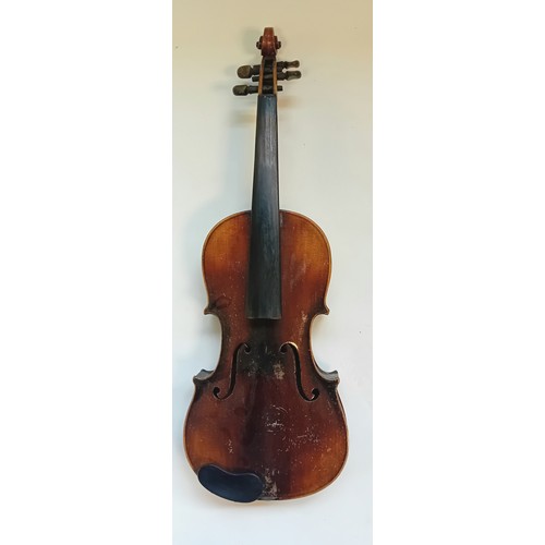 397 - Violin within fitted case labelled Caspar da Salo in Brescia with two bows in a fitted leather case.