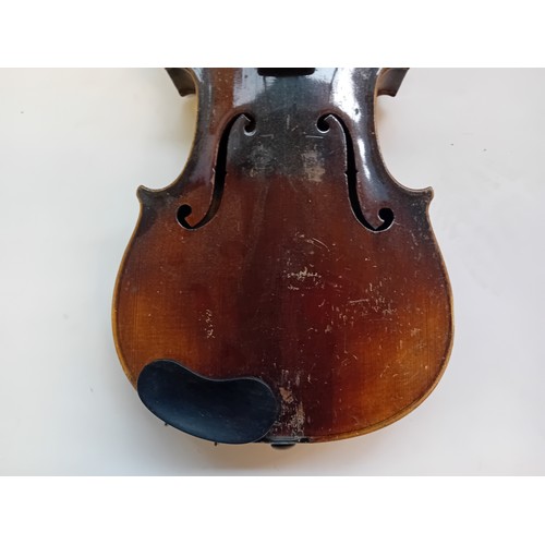 397 - Violin within fitted case labelled Caspar da Salo in Brescia with two bows in a fitted leather case.