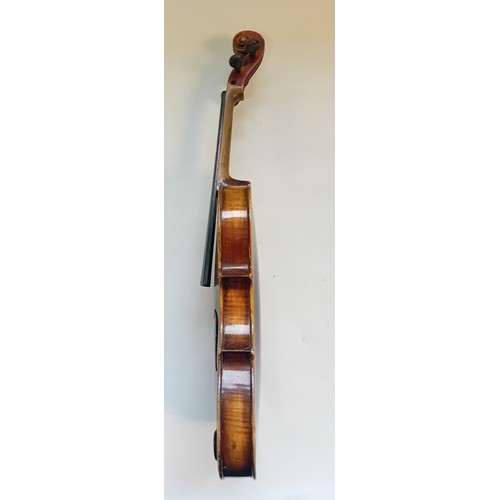 397 - Violin within fitted case labelled Caspar da Salo in Brescia with two bows in a fitted leather case.