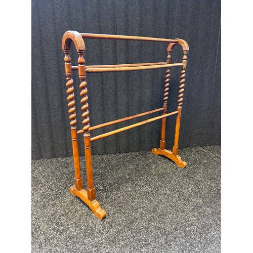 338 - Antique towel rail together with mid century trolley table