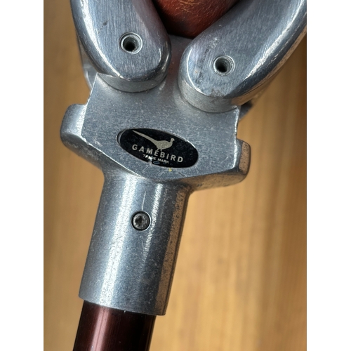 440 - Gamebird shooting stick, silver collared walking stick and Kodak no2 Brownie camera