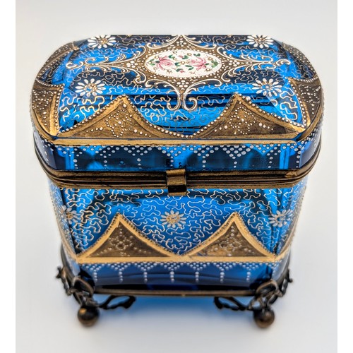 72 - Blue casket with applied enamel and gilt decoration in the manner of Moser