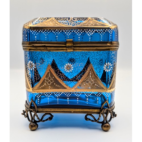 72 - Blue casket with applied enamel and gilt decoration in the manner of Moser