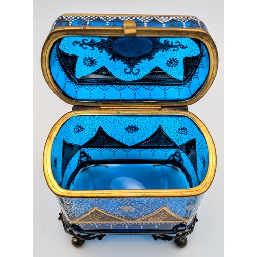 72 - Blue casket with applied enamel and gilt decoration in the manner of Moser