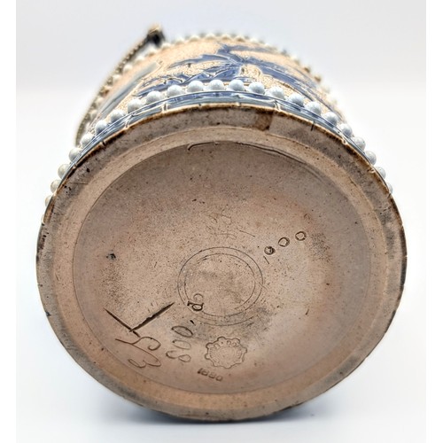 86 - Wedgwood lustre dragon dish together with Doulton Lambeth lidded pot with swing handle