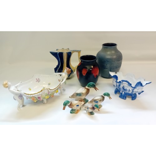 426 - Collection of Pottery and Porcelain to include Poole pottery Vase, Hand made Ceramic Pitcher, Von Sc... 