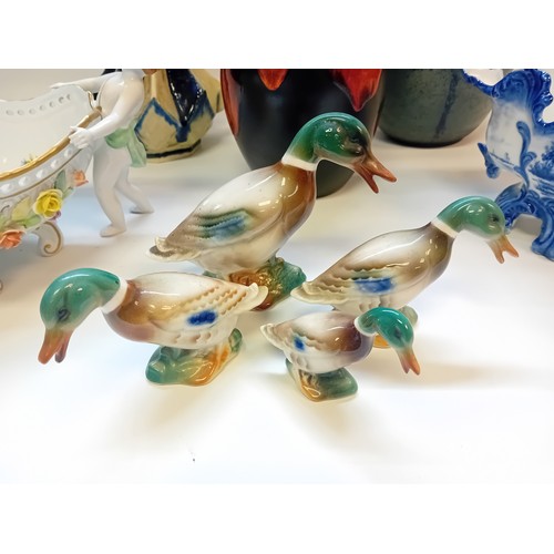 426 - Collection of Pottery and Porcelain to include Poole pottery Vase, Hand made Ceramic Pitcher, Von Sc... 