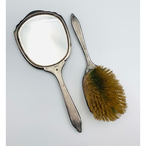 70A - Silver backed dressing table mirror and brush, Barker Brothers Silver Ltd, Birmingham 1934