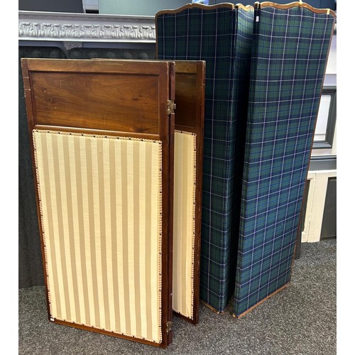 343 - Two mahogany and material panel screens