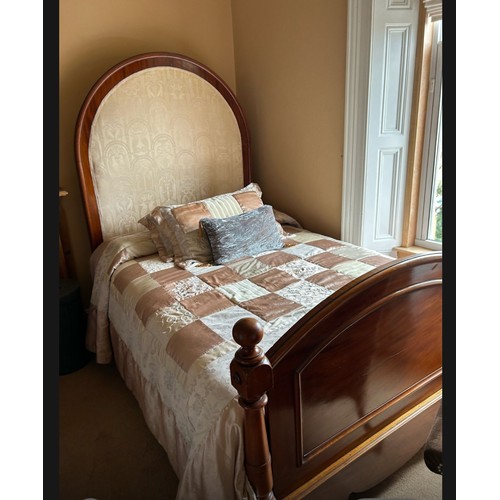 342 - A Victorian parlour double bed, The high back headrest in oval form with neutral upholstered cushion... 