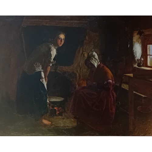 179 - Scottish Victorian school
Granny and granddaughter in cottage kitchen
Oil on canvas
[50x63cm]