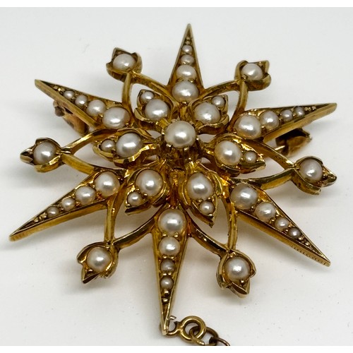 10 - 15ct Gold and Pearl star brooch together with 18ct white gold ladies brooch 

15ct Weight - 9.34g
18... 