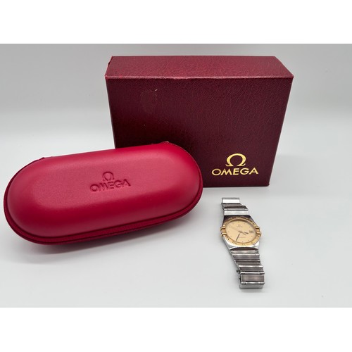 30 - OMEGA - a bi-metal Constellation quartz calendar bracelet watch circa 1991, champagne dial with dot ... 