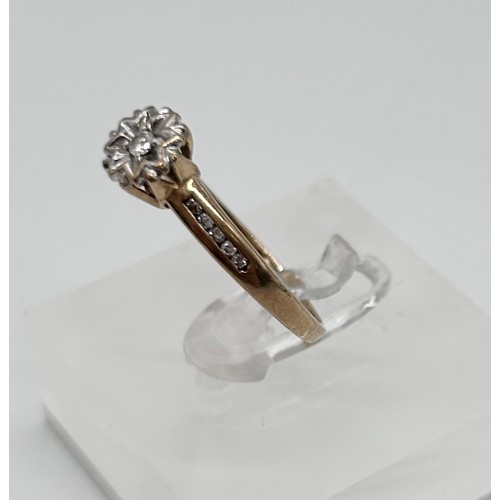 48 - 9ct gold ladies diamond solitaire ring with accents, ring size S [1.88g]