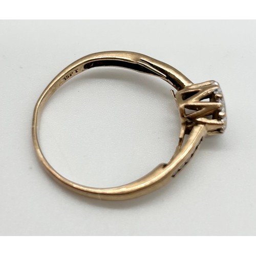 48 - 9ct gold ladies diamond solitaire ring with accents, ring size S [1.88g]