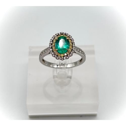 14 - 14ct emerald ring white and yellow diamonds, size P [3.64g]