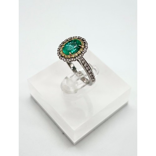 14 - 14ct emerald ring white and yellow diamonds, size P [3.64g]