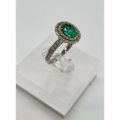 14 - 14ct emerald ring white and yellow diamonds, size P [3.64g]