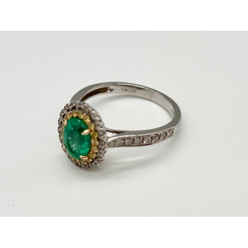 14 - 14ct emerald ring white and yellow diamonds, size P [3.64g]