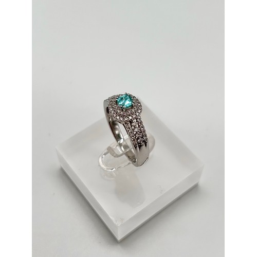 35 - Platinum, diamond & Aquamarine ring, size P [7.91g]