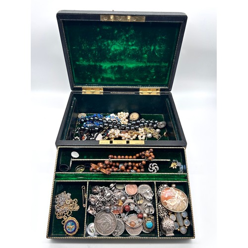 34 - Large collection of costume jewellery to include silver babies bangle, cultured pearls, cameo brooch... 