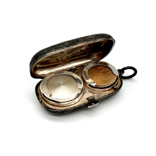 3 - A silver sovereign and half sovereign case, engraved decoration with a GB Half sovereign YH 1864, sh... 