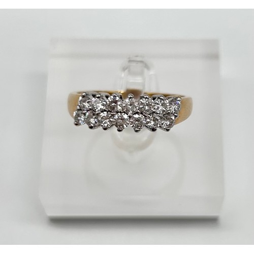 24 - 18ct two row diamond ring, diamonds set in white gold with yellow gold tapered shank, size S, approx... 
