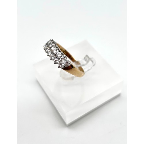 24 - 18ct two row diamond ring, diamonds set in white gold with yellow gold tapered shank, size S, approx... 