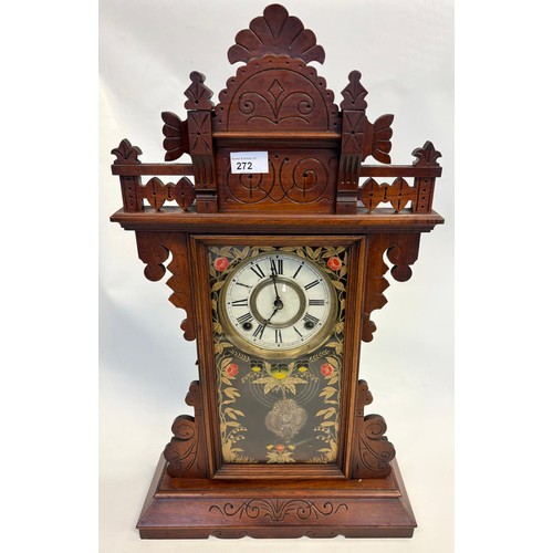 419 - Antique carved mantle clock with key