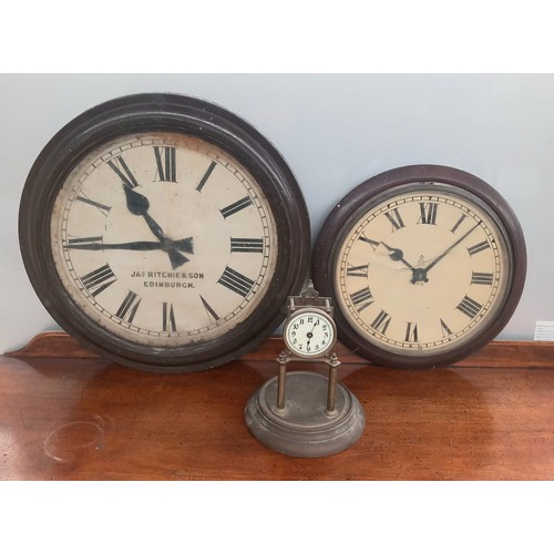 401 - Two vintage clocks: Cast Iron JAs Ritchie & Son Edinburgh Wall Clock, diameter 50 cm, with a GPO woo... 