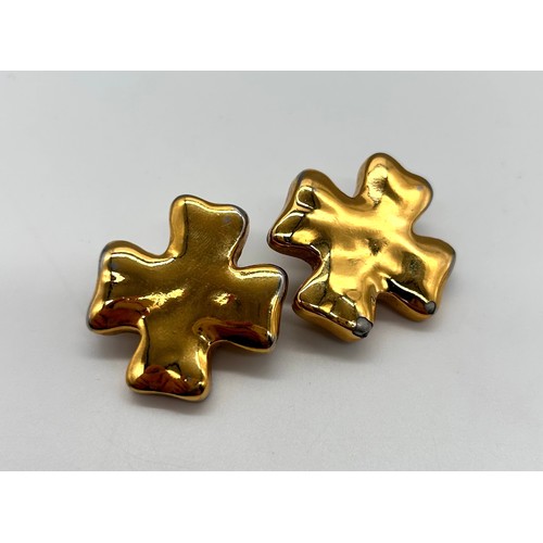 50 - Christian Lacroix gold tone necklace, cross pin brooch and two pairs of Christian Lacroix clip on ea... 