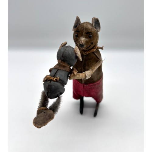 127 - 1930's vintage clockwork toy ''Dancing mouse with baby mouse'' made by German toy company Schuco.
